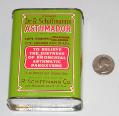 Rare Vintage Schiffmann’s ASTHMADOR 6 Oz Tin Can + Contents ASTHMA Medicine NICE