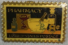 Pharmacy United States Postage 8¢ Stamp-Style Lapel Pinback Pin Santa Ana CA