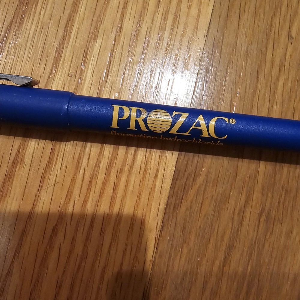 PROZAC FLUOXETINE HCL Pharmaceutical Drug Rep Marker Vintage Blue BIC READ Prop