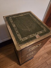 Antique Apothecary Military Campaign Chest Of Drawers with Leather Top
