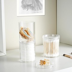 SheeChung 2-Pack Stackable Clear Qtip Holder – 10oz Crystal Apothecary Jars w…