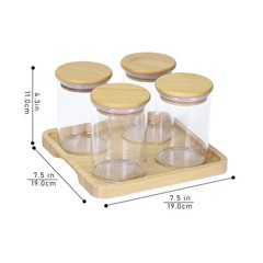 INIUNIK Qtip Holder with Vanity Tray – 4 Pack Glass Apothecary Jars with Lids…