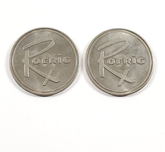 2 Vintage Roerig Pfizer Pharmaceutical 1962 Year Advertising Token