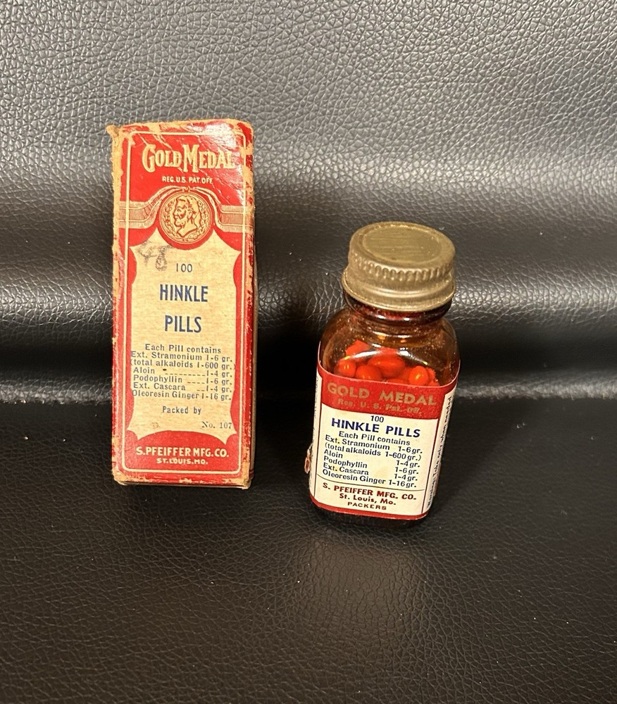 Vintage Gold Medal Hinkle Pills Laxative Medicine with Box-S. Pfeiffer Mfg. Co.