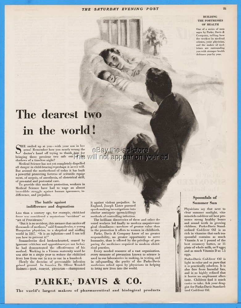 1929 Parke Davis Pharmaceutical Childbirth Baby Dr Semmelweiss Medicine Drug Ad