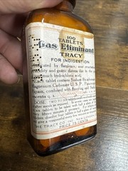 TRACY GAS ELIMINANT TABLETS Expired Obsolete VINTAGE Collectible MEDICINE BOTTLE