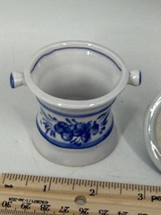 Vintage Apothecary Jar Rx Symbol Pharmacy Potpourri Blue White Ceramic 3.5″