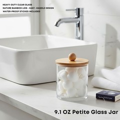 Glass Apothecary Jars with Bamboo Lids for Bathroom Organization, Q tip Holde…