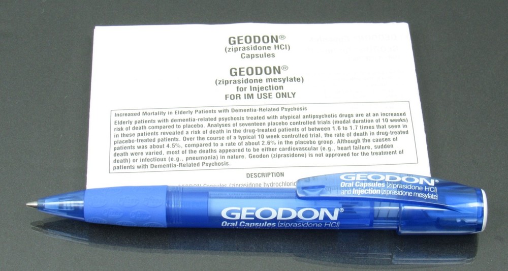 Geodon PEN Drug Rep Pharmaceutical Advertising Unique Pfizer Gripper w/ Info