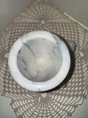 Vintage 1960’s White Italian Marble Mortar And Pestle 3+ Pounds 4-1/8” H x 4” W