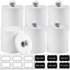 SheeChung 6 Pack White Acrylic Apothecary Jars – Shatterproof Qtip Holder Dis…