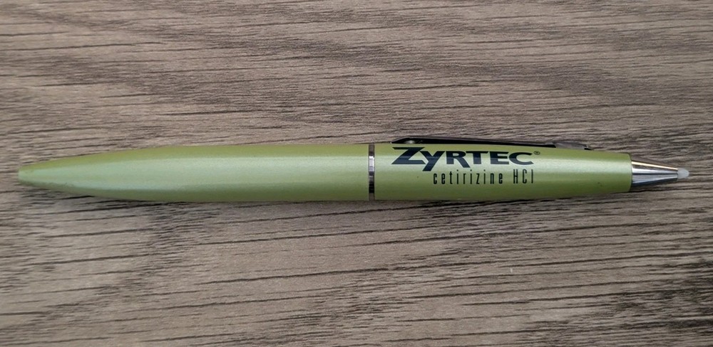 Zyrtec Cetirizine HCL Ballpoint Pen Pharmaceutical Black Ink Green Barrel Works