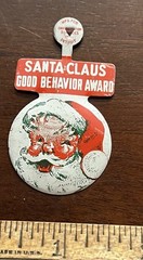 Santa Claus Good Behavior Award, fold tab Button, smiling Santa 2.25 in