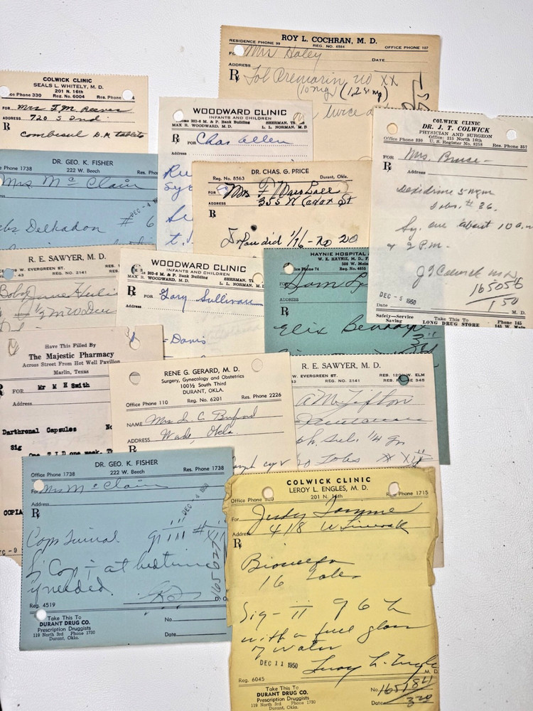 Vintage Lot 1950s Pharmacy Medical Rx Paper Prescriptions Ephemera Junk Art