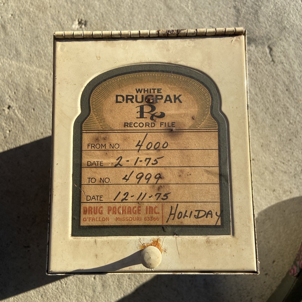 VTG DrugPak Rx Record File Box Pharmacy Apothecary Drugstore Doctor Medical