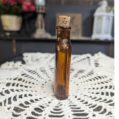Empty Vintage Cork Top Capudine Amber Glass Apothecary Bottle, Pre-Owned