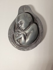 Vtg 1950-60s Parke-Davis Tabron Baby In Womb Fetus Pewter Heavy Paperweight