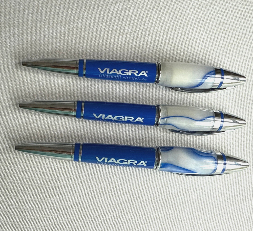 3 VIAGRA HEAVY METAL DRUG REP PENS BLUE MARBLE FAT TOP NEW GR8 GAG GIFT BIRTHDAY