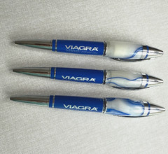 3 VIAGRA HEAVY METAL DRUG REP PENS BLUE MARBLE FAT TOP NEW GR8 GAG GIFT BIRTHDAY