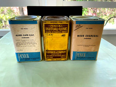 3 VINTAGE PENICK TIN CARDBOARD MEDICAL APOTHECARY PHARMACEUTICAL POWDER ALOES