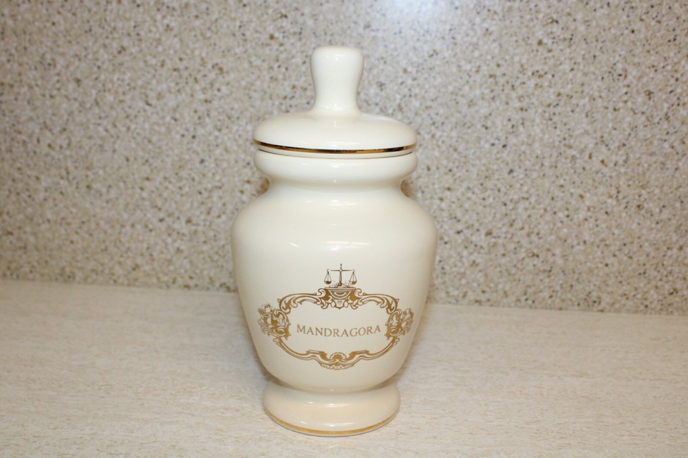 VTG Eli Lilly® Mandragora & Scale Ceramic Lidded Apothecary Pharmacy Jar 8.5″