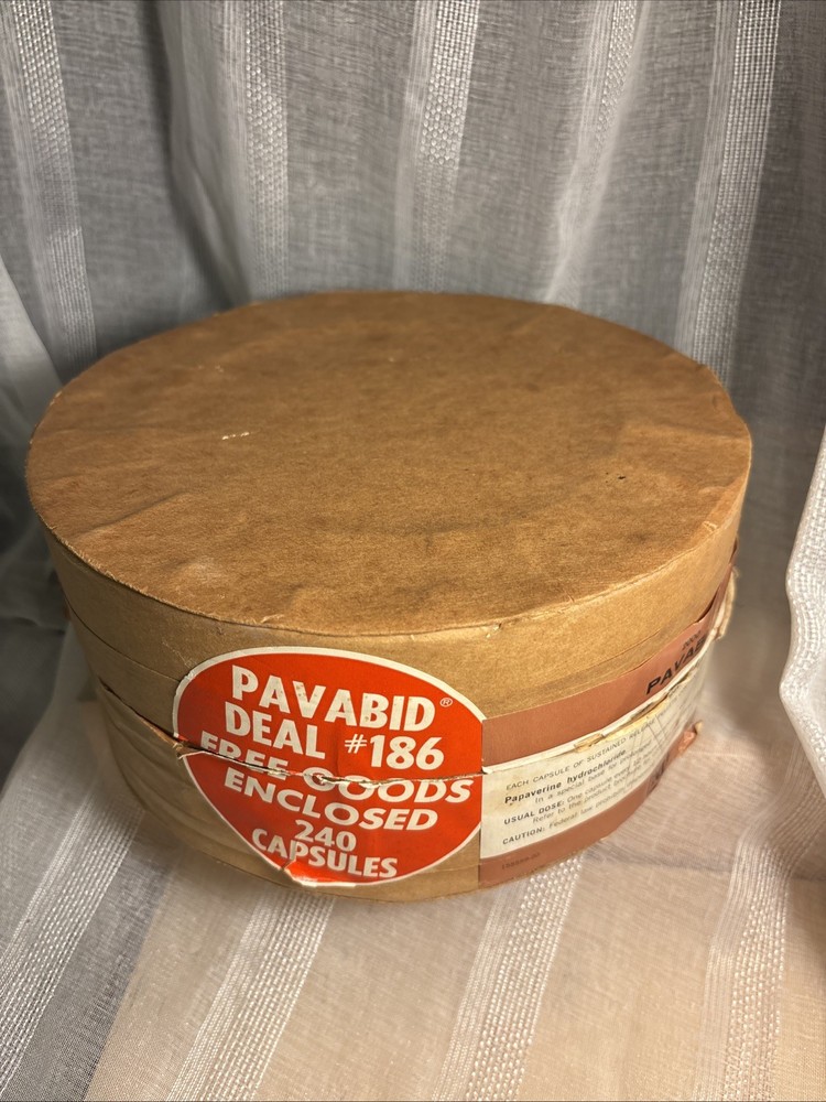 VTG Round Cardboard Pharmacy Container & Lid *Empty Continental Can Co NY Unique