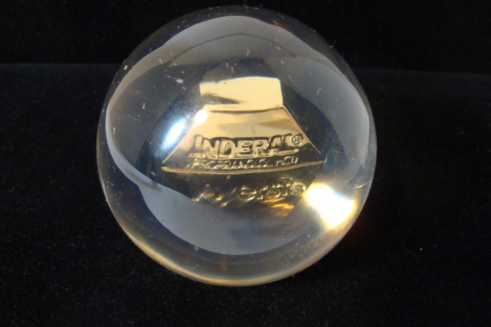 Inderal Ayerst prescription paperweight acrylic used 3 inch diameter