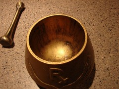 Vintage Apothacary Pharmacy Bronze Mortar & Pestle Double Sided Embossed Nice!!!