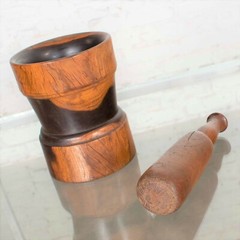 Vintage Mid-Century Modern Hand Turned Wood Mortar and Pestle 1950