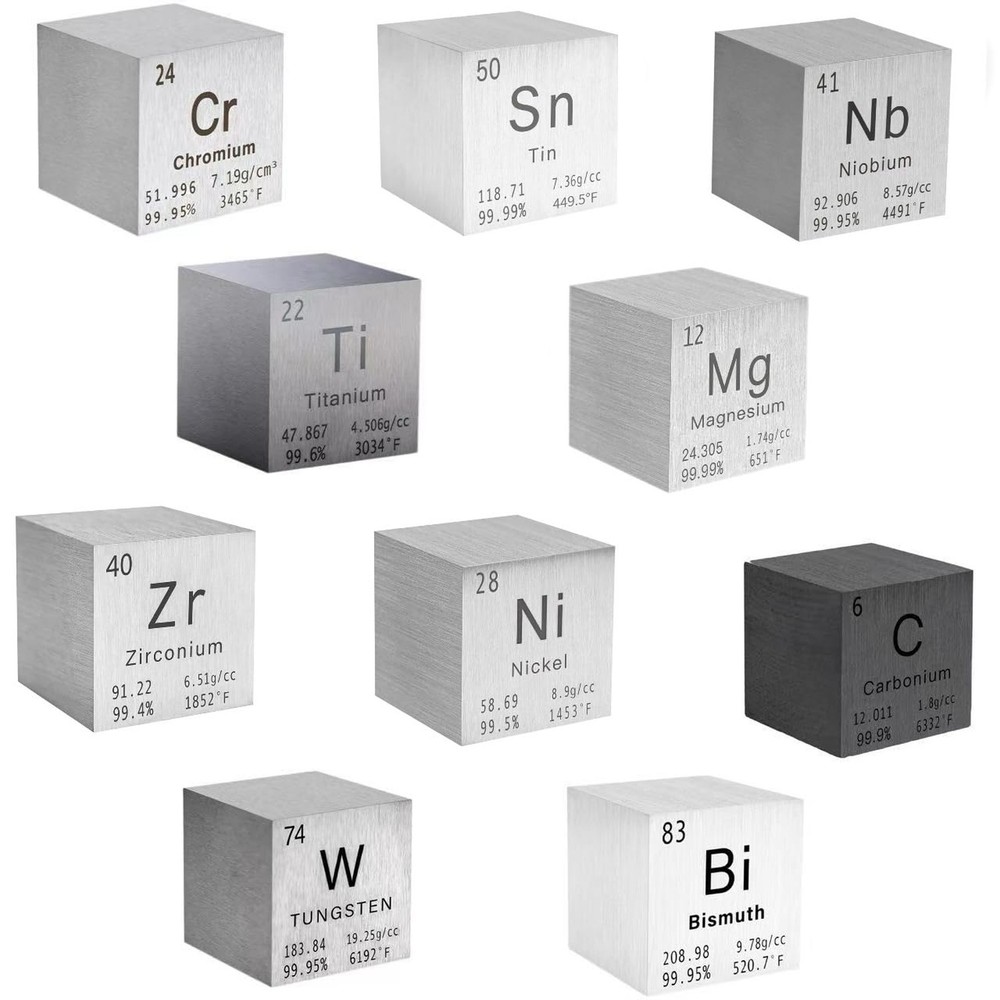 10 Pieces Element Cube Set 1” Tungsten Metal Cube, Periodic-Table of Elements…