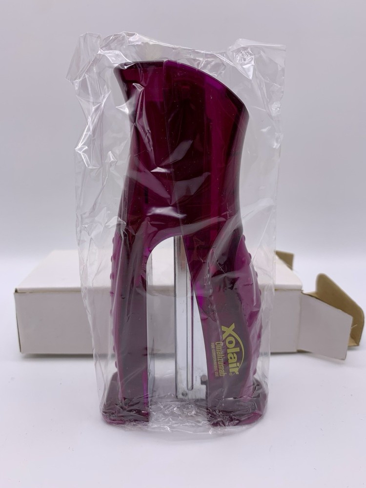 Vtg New in Box Xolair Purple Stapler Logo Both Sides, 6″ Upright Pharma Drug Rep