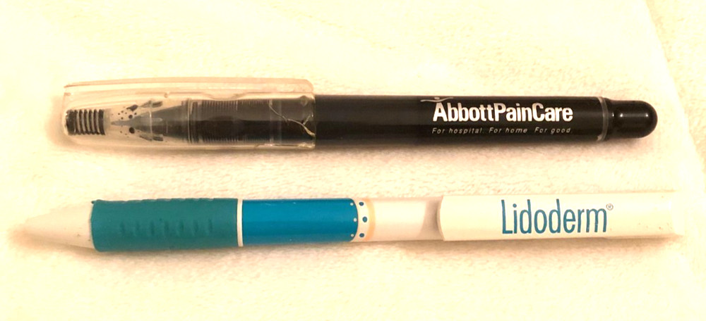 Lot of 2 Vtg Drug Rep Pharmaceutical Pens Promo Merch Lidoderm/Abbott Pain Care