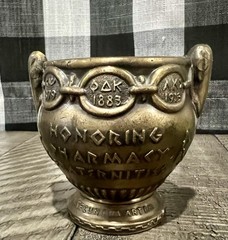 Vintage Mortar SECUNDUM ARTEM” RX Pharmacist Brass Coricidin Pharmacy