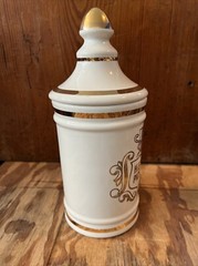 VINTAGE PHARMACY HIERA PICRA APOTHECARY CANISTER JAR WITH LID- OWENS, ILLINOIS