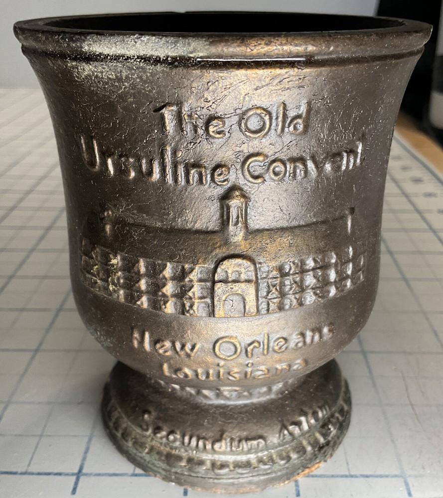 vintage 1986 Schering metal Mortar and Pestle Pharmacopeia New Orleans Ursuline