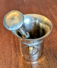 Vintage Brass Mortar & Pestle 3 1/2″ Tall & In Diameter. 6 1/4″ Pestle