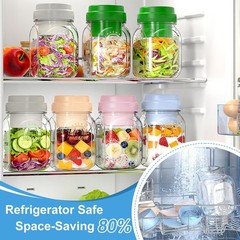 [UPGRADE] 4 Pack Green Salad Jars with Lids and Airtight Silicone Dressing Cu…