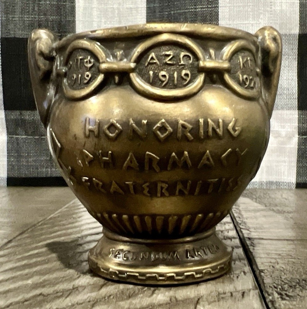 Vintage Mortar SECUNDUM ARTEM” RX Pharmacist Brass Coricidin Pharmacy
