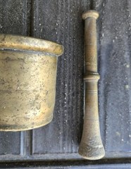 ANTIQUE 19TH C APOTHECARY BRASS BRONZE PESTLE & MORTAR CHEMIST HERBS KITCHENALIA