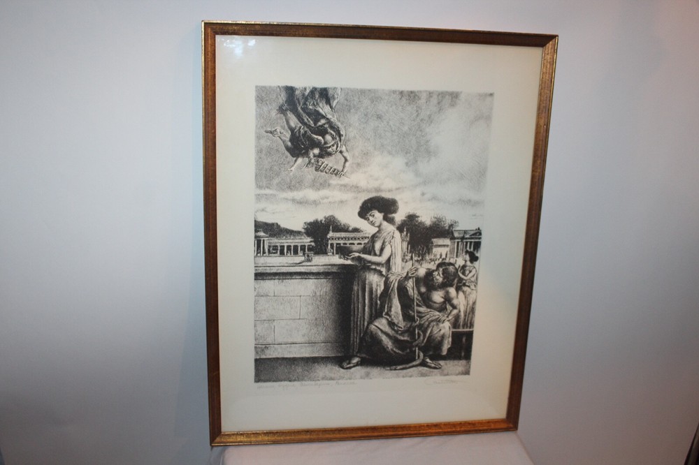Pharmaceutical Lithograph Hermes Hygeia Alsculapins Panacea Signed Castillo