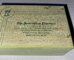 Vintage 1960s Prescription Pharmacy EMPTY Box Madison WI Chechik Park Hotel Prop