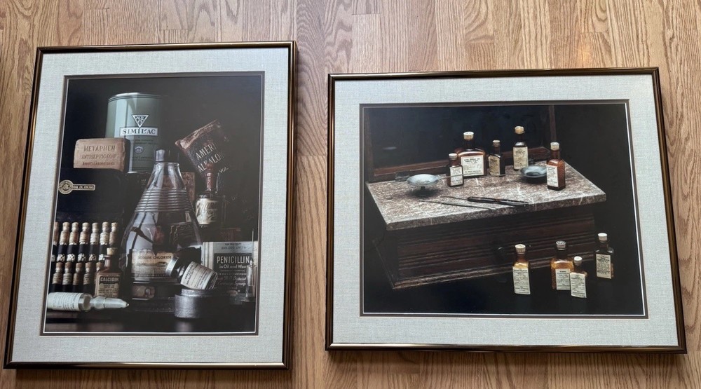 Abbott Laboratories Medical Art Framed Still Life Similac Penicillin VTG 1950s
