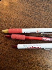 Lot of 3 Lexapro Medical Drug Rep Pharmaceutical Pens Red Grip White Gold Forest
