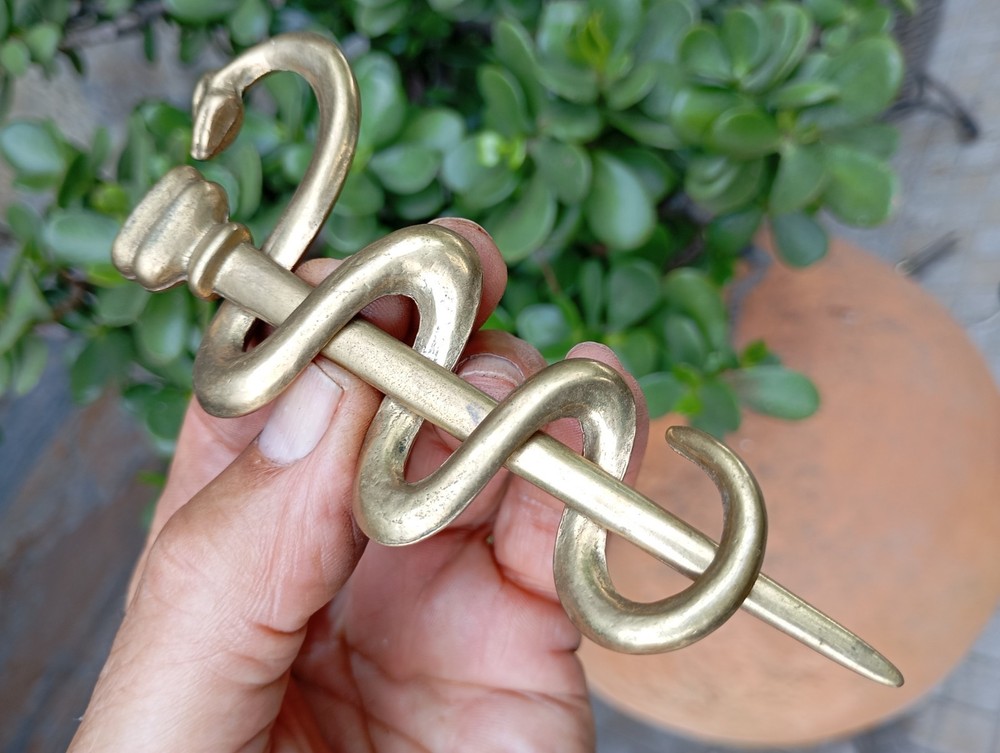 Vintage Brass Rod of Asclepius Medicine Symbol Serpent Snake Two Parts Removable