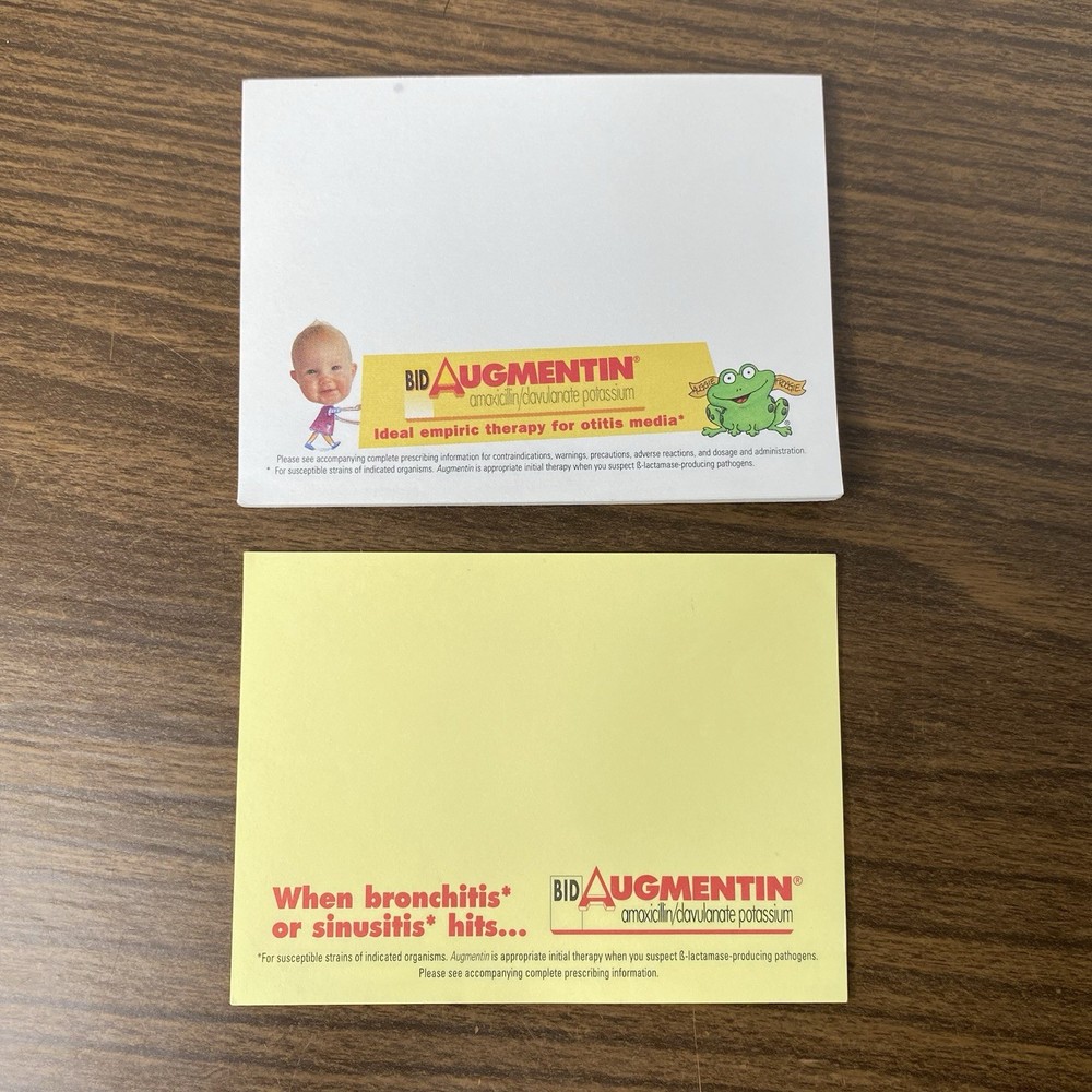 VTG Augmentin Post It Note Pads Drug Rep Pharmaceutical Promo Advertising