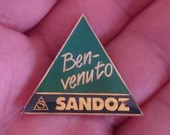SANDOZ Pharmaceuticals pin LSD Albert Hofmann – BENVENUTO logo pin badge