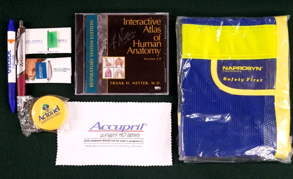 Pharmaceutical Drug Rep Promo Lot: Rare Naprosyn Safety Vest, Actonel Tape Measu