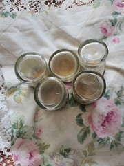 Vtg Pharmacy Product Jars Clear Glass, With Labels, Group Of Five