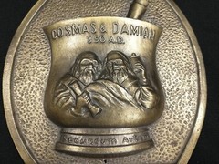 Cosmas & Damian 350 AD Secundum Artem RX Brass Plaque 1980 Promo Pharmaceutical