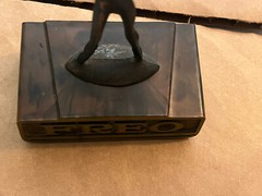 Vintage Bronze Bakelite? Dicarbosil Pharmaceutical Ad Statue Trophy MCM